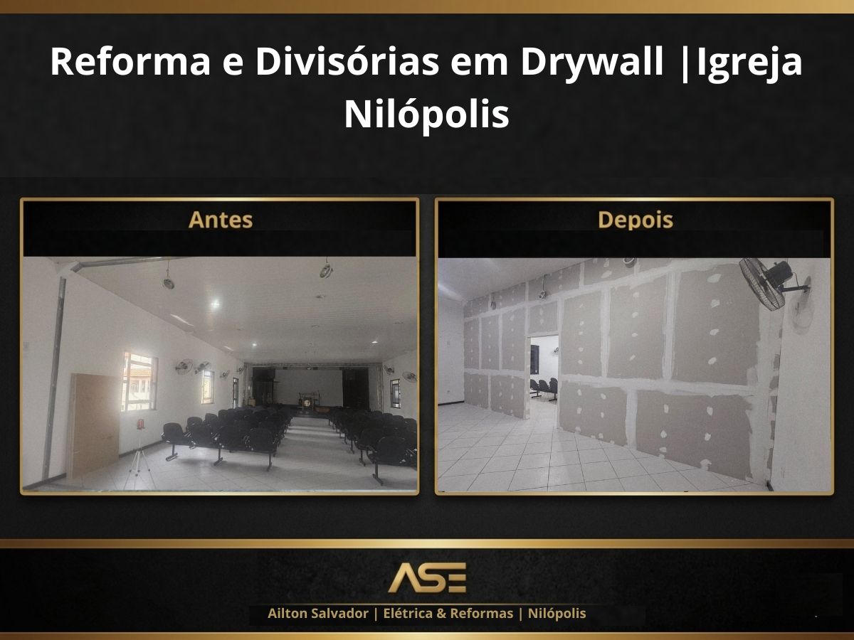 Reforma comercial com divisórias em drywall em Nilópolis RJ — Ailton Salvador Engenharia
